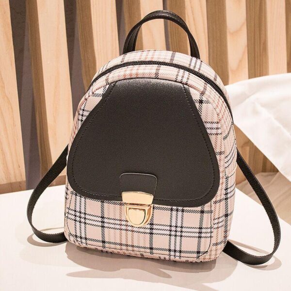 Ladies Check Lock Small Backpack One Shoulder Diagonal Handbag Coin Purse - Image 7