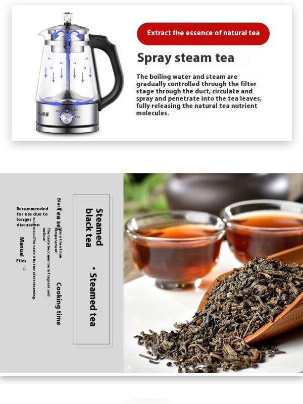 110v American Standard Household Tea Boiler Steam Spray Black Teapot Glass Electric Kettle Coffee Pot - Image 7